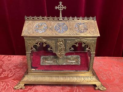 Reliqury - Relic Relics Of St. Victor & St. Theodorus style Romanesque - Style en Bronze / Gilt / Glass, France 19 th century ( Anno 1860 )