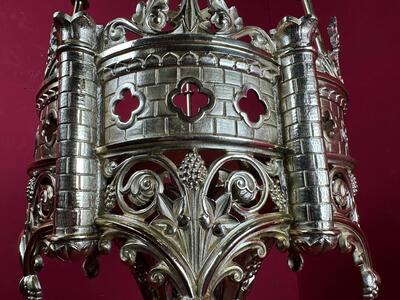 Sanctuary Lamp style Romanesque - Style en Bronze / Polished and Varnished, France 19 th century ( Anno 1875 )