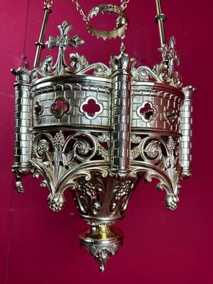 Sanctuary Lamp style Romanesque - Style en Bronze / Polished and Varnished, France 19 th century ( Anno 1875 )