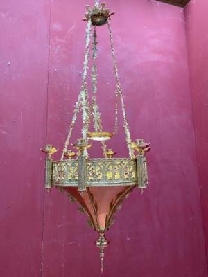 Sanctuary Lamp style Romanesque - Style en Brass / Bronze / Polished and Varnished, France 19 th century ( Anno 1890 )