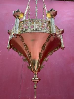 Sanctuary Lamp style Romanesque - Style en Brass / Bronze / Polished and Varnished, France 19 th century ( Anno 1890 )