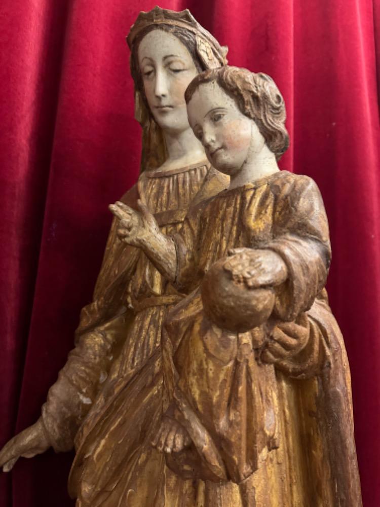1 Romanesque - Style St. Mary With Child Sculpture.