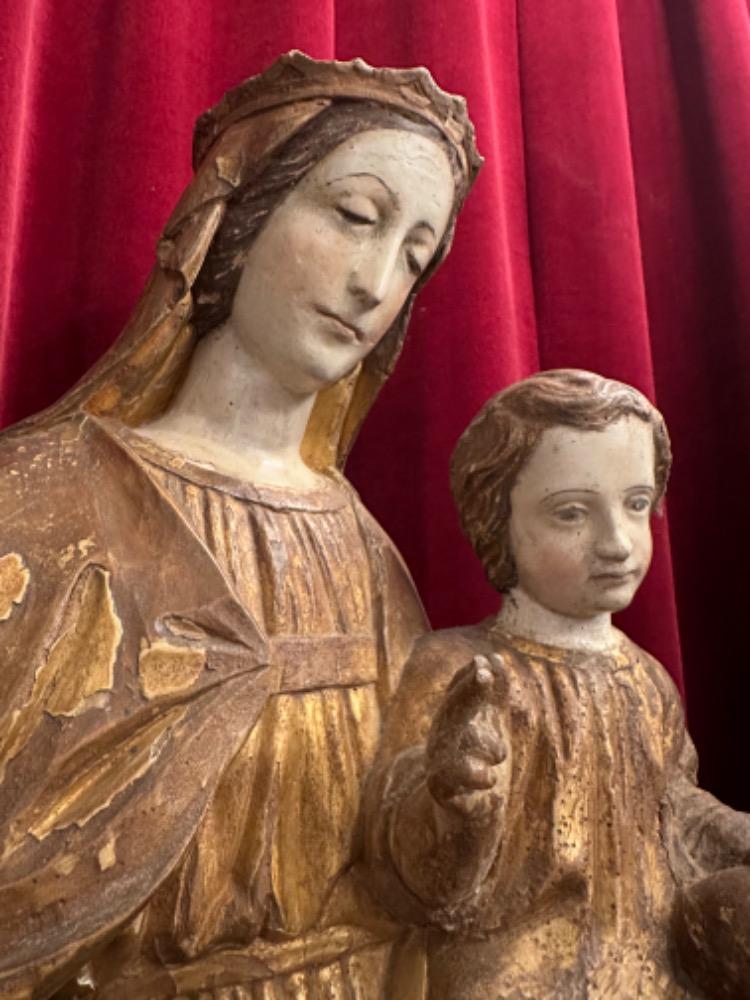 1 Romanesque - Style St. Mary With Child Sculpture.