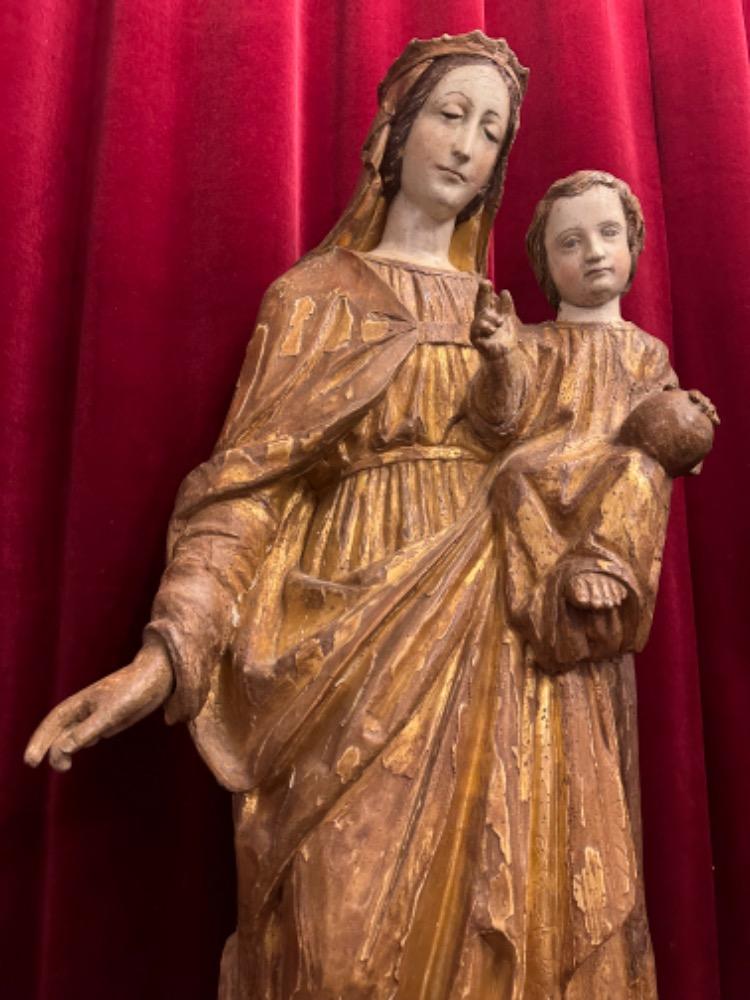 1 Romanesque - Style St. Mary With Child Sculpture.