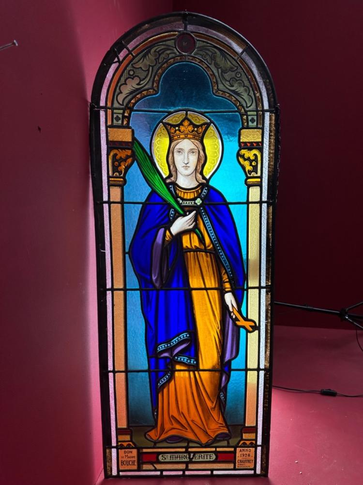1 Romanesque - Style Stained Glass Window St. Margerite