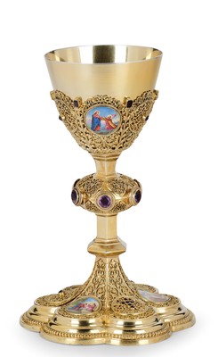 Stunning Chalice style Romanesque - Style en Silver / Enamel / Stones, Paris France 19 th century