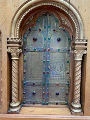 Tabernacle style Romanesque - Style en Oak wood / Brass / Bronze / Stones, Belgium 19 th century