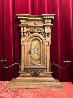 Tabernacle Front With Imagination Of St. John Baptist style Romanesque - Style en Oak wood / Hand - Forget Iron, Flemish - Belgium 19 th century ( Anno 1850 )