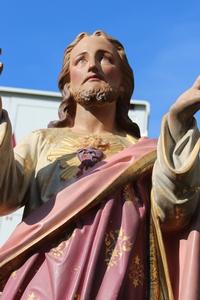 Sacred Heart en Terra-Cotta polychrome, FRANCE 19th century