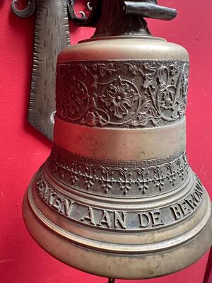 Sacristy Bell en Hand Forged - Iron Wall Bracket / Bronze Bell, Netherlands  19 th century