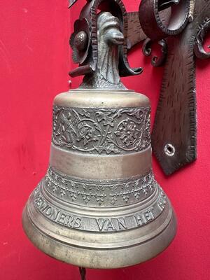 Sacristy Bell en Hand Forged - Iron Wall Bracket / Bronze Bell, Netherlands  19 th century