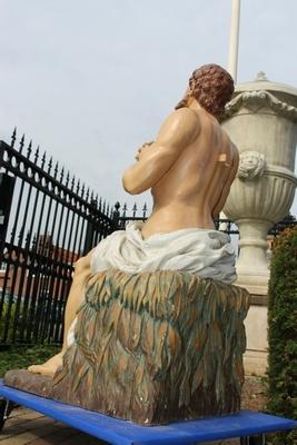 Saint Job Statue en hand - carved wood / polychrome , France 19th century