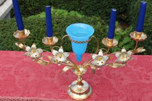 Sanctuary Lamp & Candle Holder en brass / Gilt, Belgium 19th century