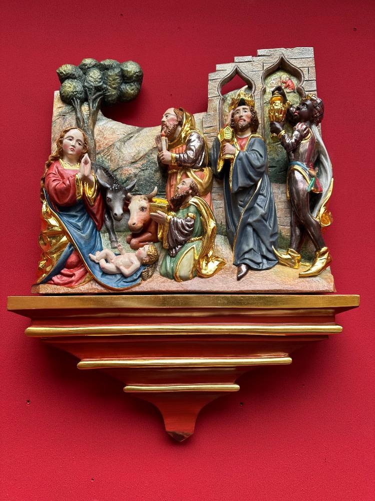 1  Sculpture Adoration By The Three Magi With Wall Pedestal