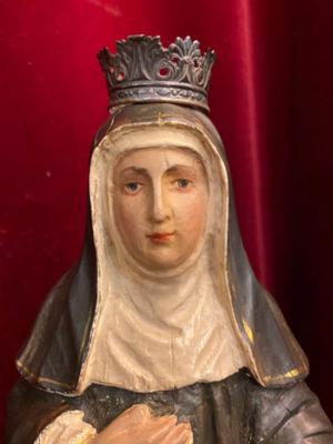 Sculpture St. Begga  en Hand - Carved Wood / Silver Crown, Belgium 19 th century ( Anno 1865 )