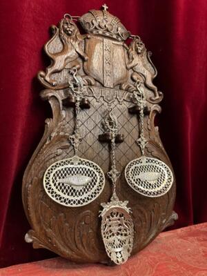 Shield ( Weapon Of Amsterdam ) With High Quality Full Silver Fish - Scoops en Oak / Full Silver, Belgium  19 th century