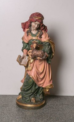 St. Agnes  en hand-carved wood polychrome, Southern Germany 20th Century
