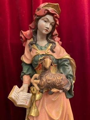 St. Agnes  en hand-carved wood polychrome, Southern Germany 20th Century