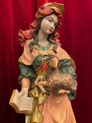 St. Agnes  en hand-carved wood polychrome, Southern Germany 20th Century