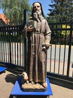 St. Anthony Abbot /  Heremit Life Size ! en Terra-Cotta polychrome, France 19th century ( anno 1875 )