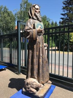 St. Anthony Abbot /  Heremit Life Size ! en Terra-Cotta polychrome, France 19th century ( anno 1875 )