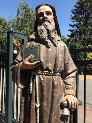 St. Anthony Abbot /  Heremit Life Size ! en Terra-Cotta polychrome, France 19th century ( anno 1875 )