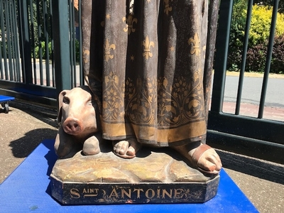 St. Anthony Abbot /  Heremit Life Size ! en Terra-Cotta polychrome, France 19th century ( anno 1875 )