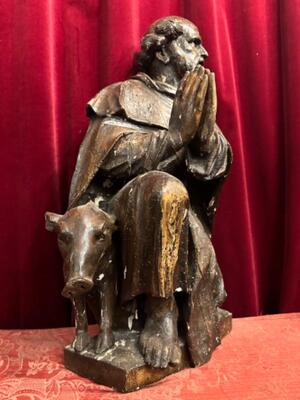 St. Anthony Abbot Sculpture en Hand - Carved Wood , Southern Netherlands 16 th Century