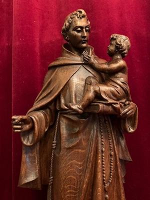 St. Anthony Of Padua Statue en Hand - Carved Wood Oak, Dutch 19th century ( anno 1875 )