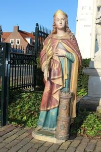St. Barbara Statue en plaster polychrome, France 19th century