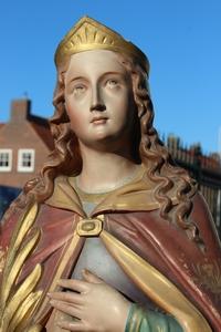 St. Barbara Statue en plaster polychrome, France 19th century