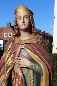 St. Barbara Statue en plaster polychrome, France 19th century