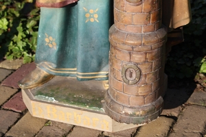 St. Barbara Statue en plaster polychrome, France 19th century