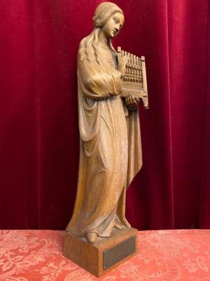 St. Cecilia By Antoon Van Bokhoven (1881-1959)  en Fully Hand - Carved  wood Oak, Netherlands  19 th century