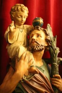 St. Christoph Statue en plaster polychrome, France 19th century