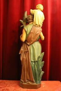 St. Christoph Statue en plaster polychrome, France 19th century