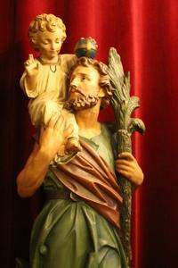 St. Christoph Statue en plaster polychrome, France 19th century