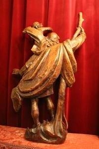 St. Christoph Statue  en hand-carved wood, Italy 20th century