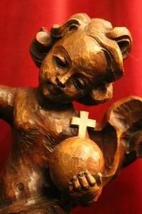 St. Christoph Statue  en hand-carved wood, Italy 20th century