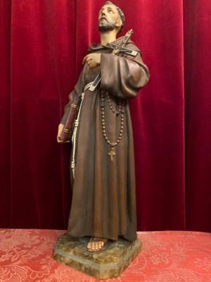 St. Francis Statue en Plaster polychrome / Glass Eyes, Olot Spain 20 th century ( Anno 1910 )