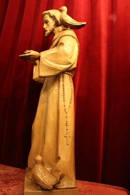 St. Franciscus Statue en hand-carved wood , Dutch 20th century