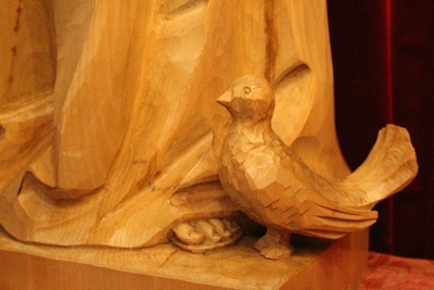 St. Franciscus Statue en hand-carved wood , Dutch 20th century