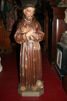 St. Fransiscus Statue en plaster polychrome, Belgium 19th century