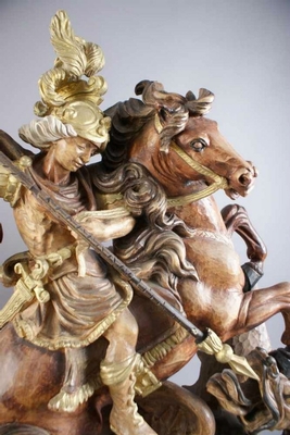 St. George Statue en hand-carved wood polychrome, Southern Germany 20th century