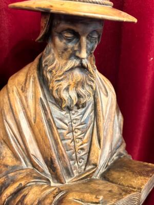 St. Hieronymus Statue en Hand - Carved Wood , Belgium  19 th century ( Anno 1865 )