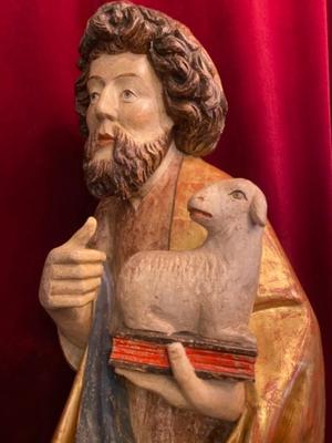 St. John Statue  en hand-carved wood polychrome, Southern Germany 20th Century