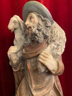 St. John Statue  en hand-carved wood polychrome, Southern Germany 20th Century