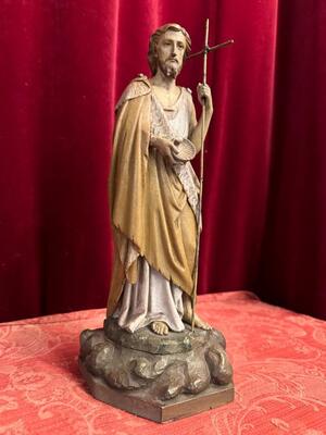 St. John The Baptist Sculpture en Hand - Carved Wood , Belgium  19 th century