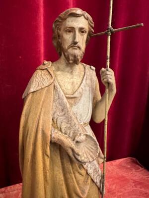 St. John The Baptist Sculpture en Hand - Carved Wood , Belgium  19 th century