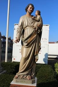 St. Joseph Statue en wood polychrome, Belgium 19th century